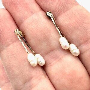 Womens Earrings 14K Gold Freshwater Pearl Chandelier Pierced
